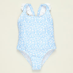 Maillot de bain 1 pièce - Bleu clair et blanc