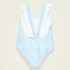 Maillot de bain 1 pièce - Bleu clair et blanc