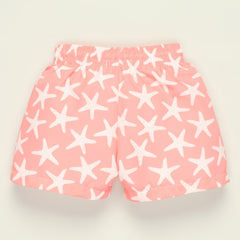 Short de bain - Corail et blanc