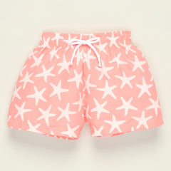 Short de bain - Corail et blanc