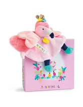 Doudou marionnette flamant rose