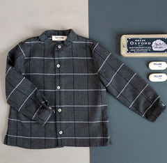 Chemise col mao grise avec carreaux