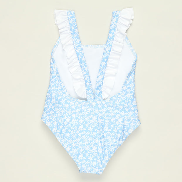 Maillot de bain 1 pièce - Bleu clair et blanc