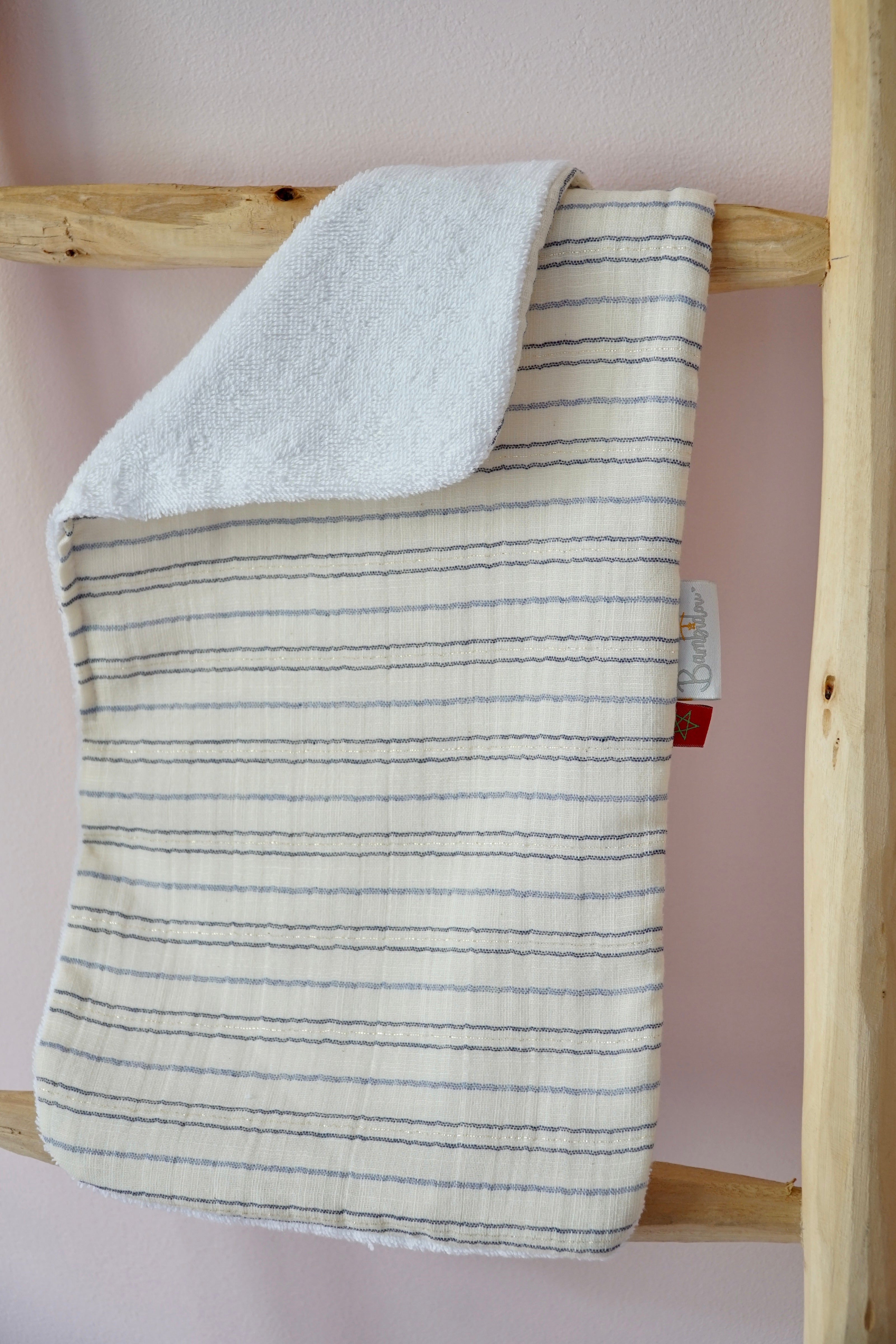 Serviette de Rot Bavoir d'épaule Gaze Ivoire Rayé Bleu