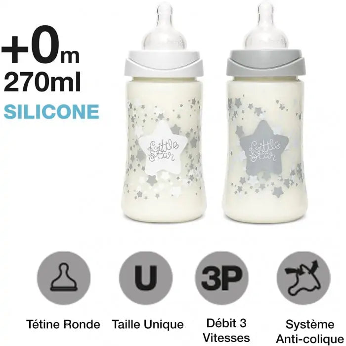 Coffret 4 Biberons + Sucette Little Star Blanc