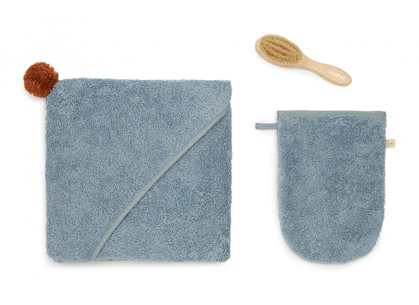 Set So Cute Baby (Cape de bain + Gant + Brosse) - Blue