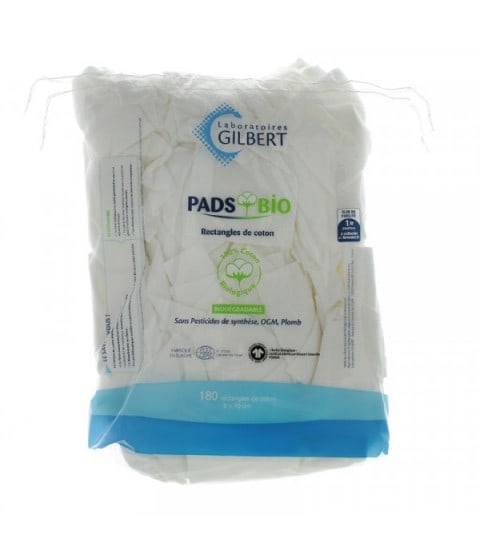 Pads bio rectangles de coton 180 unités de la marque Laboratoires Gilbert en vente chez Urban Baby à Rabat au Maroc